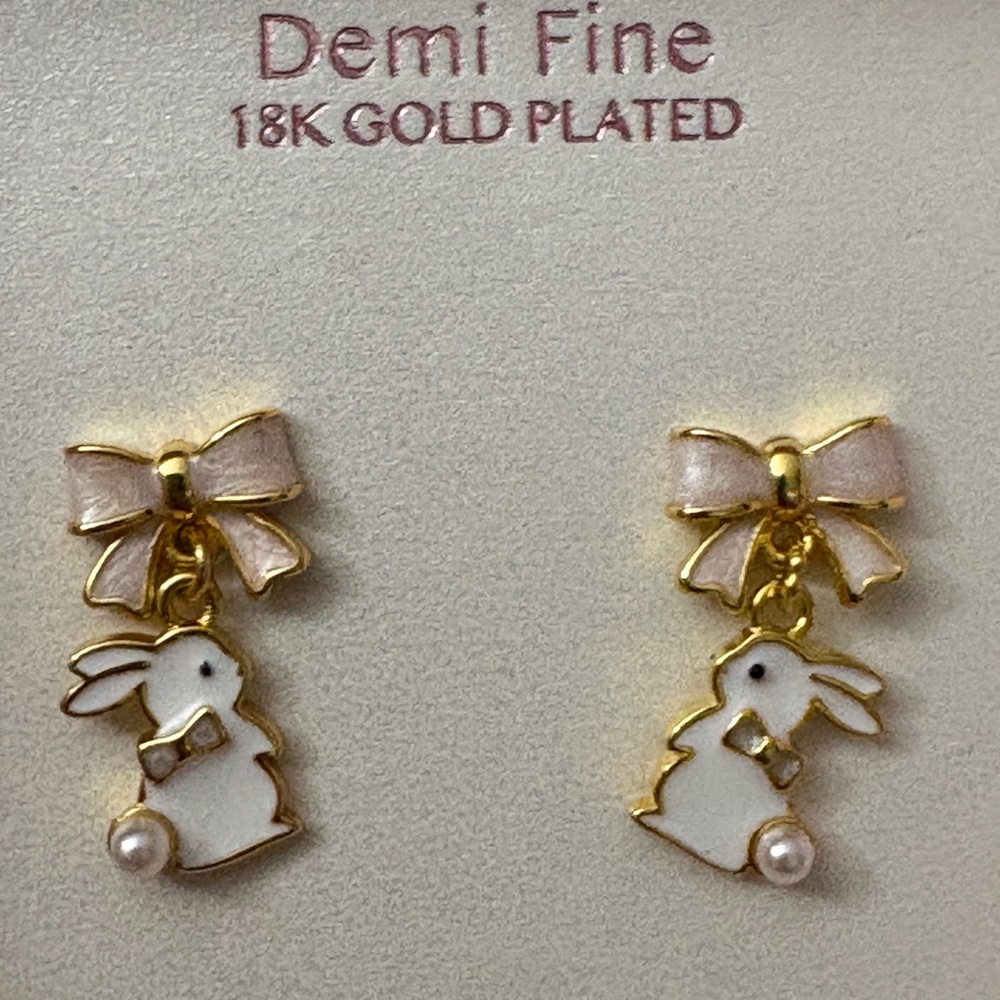 Gold Cake Bunny Mini Dangle Earrings NWT - Picture 3 of 6